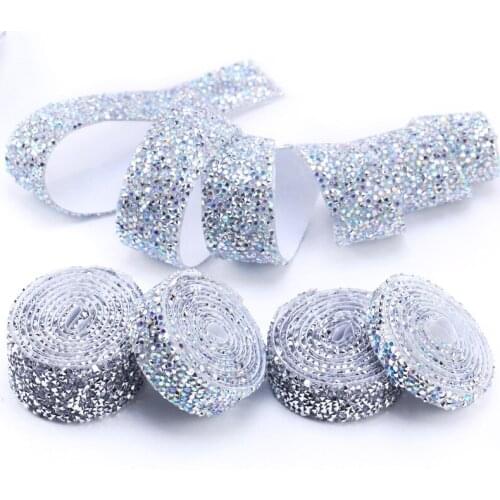 1 Yard Self-adhesive Resin Rhinestones Tape Handmade Strass Decorative Trim Applicator Ribbon With Rhinestones Iron On Appliques