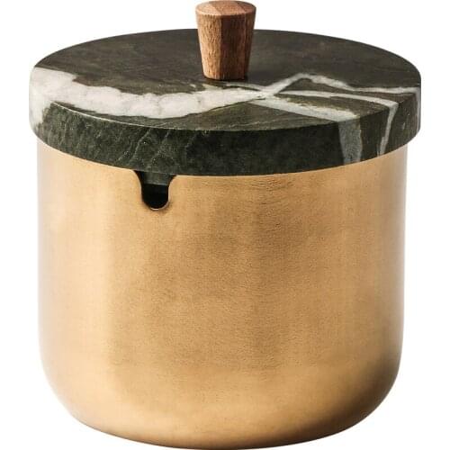 Nordic style ins light luxury home KTV bar business stainless steel windproof with Dali wood cover ashtray