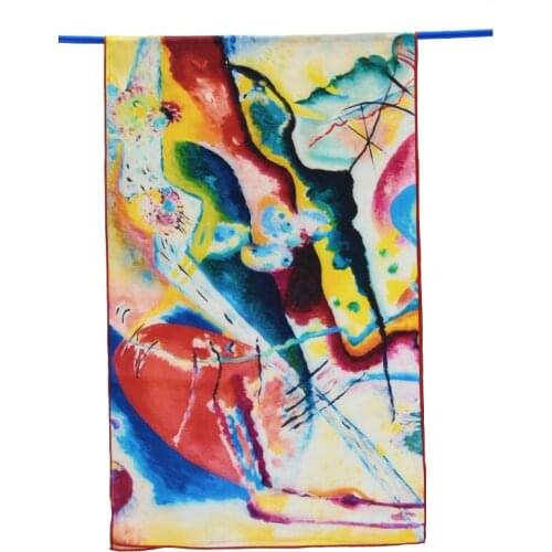 Yilijin 100% Natural Silk Scarf for Women Kandinsky Famous Oil Paints Digital Printed Art Silk Shawl and Wrap 160x45cm