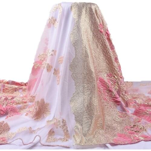 Zhenguiru African Lace Fabric Golden thread Embroidery Tulle Lace French Net Lace Fabric For SEW Dresses A1880