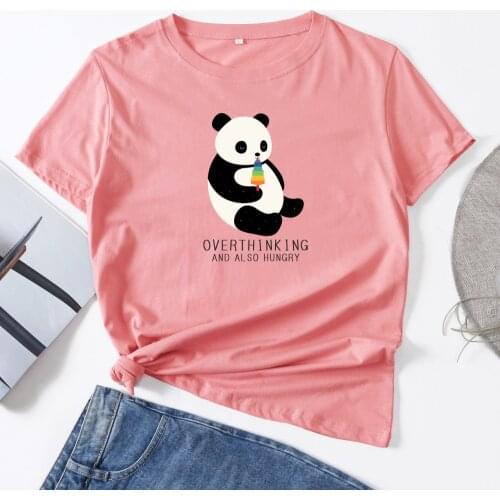 Cute Panda Print Animal Lovers Summer Women Crew Neck Short Sleeve Cotton T-Shirt Top Female Clothes Graphic Tee Shirt Tops