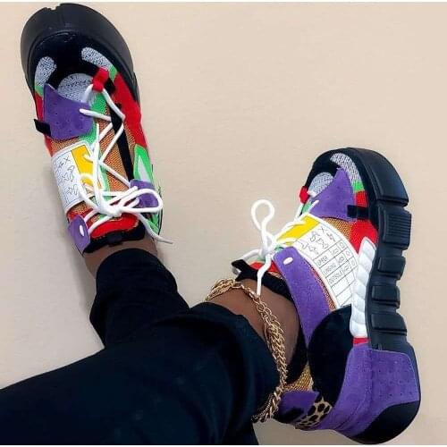 The New fashion brand mixed color female Mid Heel sneakers spring summer platform sneakers women Snake Patchwork shoes woman