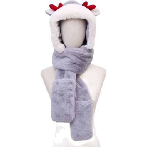 Deer Hat Thick Windproof Cold-Proof Womens Winter Thickened Cute Plush Warm Integrated Ear Protection Gloves Three Scarf hats