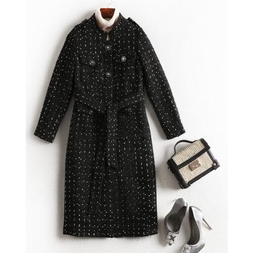 2019 Winter Women Woolen Coat Black Dot Loose Large 5XL Long Woolen Outerwear Fashion Trench Coat Abrigos Mujer Invierno Belt