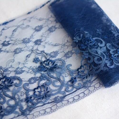 1Meter/22.5cm Navy Polyester Soft Mesh Embroidery Lace Trimmings Dress Accessories Lace Fabric Sewing Crafts Doll Material