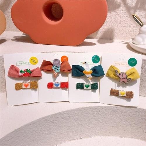 2 Pcs Sweet Girl Princess Cute Love Lace Hairpins Fashion Childrens Embroidery Cartoon Fruit Bow Duckbill Clip Hair Accessories