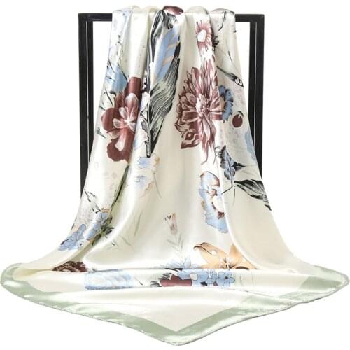 2021 New Summer Silk Square Scarf Women Designer Floral Print Satin Scarves for Lady Foulard Bandana Scarfs Female Neckerchief