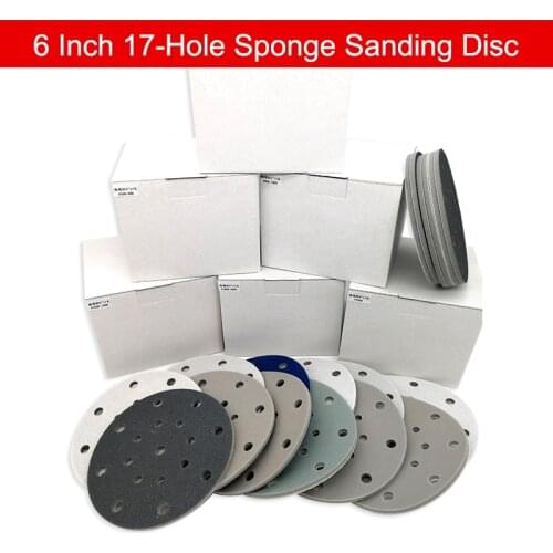 10Pcs Flocking Sponge Sanding Disc Sandpaper 6 Inch 17-Hole 300-3000 Grit for Polishing & Grinding Power Tools Accessories