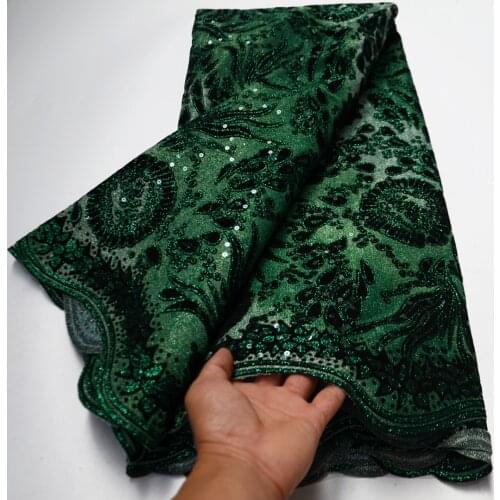 5yards/pc) 2021 Newest green Nigerian party lace wonderful velvet African net lace fabric with glittering and sequins FLP281