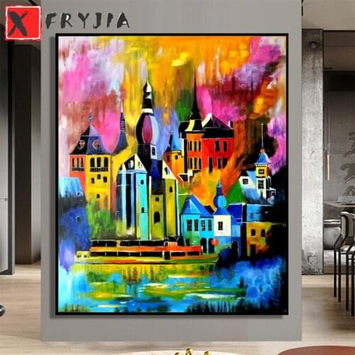 Full square Round drill Diamond embroidery Abstract colorful castle building 5D DIY diamond Painting Cross Stitch Mosaic
