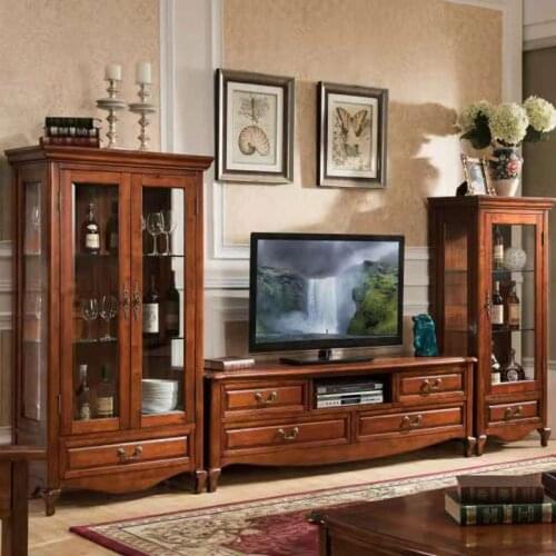 American furniture factory American solid wood TV cabinet wine cabinet combination living room furniture full solid wood TV low