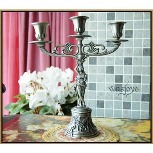 Antique tin color 3 arm candelabra angel candles rustic candle holder metal candle holder for retro home decor ZT075