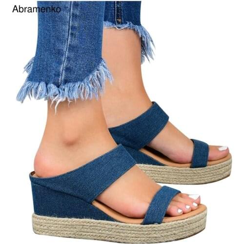 Sandals High Heels Peep Toe Summer Gladiator Hemp Rope Fashion Ankle Strap Pumps Blue Casual Shoes Woman Shoes Plus Size 35-43