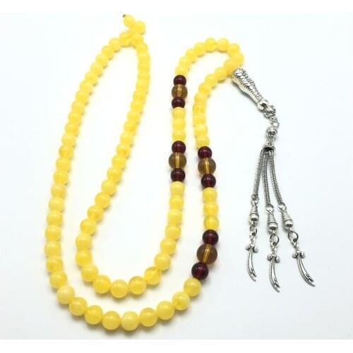 JunKang 8mm Muslim Islamic Religion Metal Tassel Pendant Prayer Beads Bracelet Rosary Necklace Arabic Fashion Jewelry