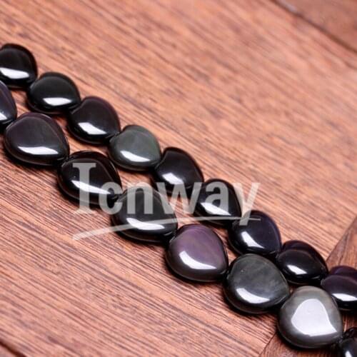 Natural heart-shaped Obsidian Stone Beads 8mm 10mm 12mm 14mm For Jewelry Making 15inches DIY Jewellery FreeShipping Wholesale