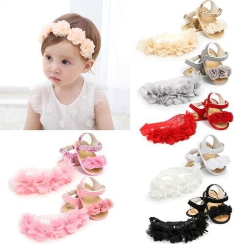 Newborn Baby Girl Crib Shoes Toddler Soft Sole Rose Flower Princess Shoes 0-18M