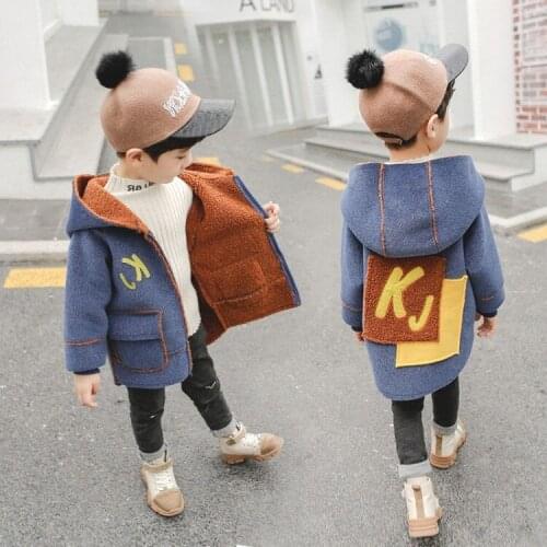 Children Jacket Winter New Boys Plus Velvet Padded Girls Hooded Embroidered Trench Coat