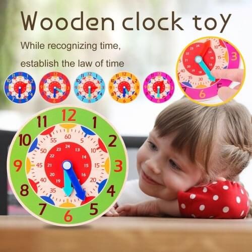 Children Montessori Wooden Clock Toys Hour Minute Second Cognition Colorful Clocks Toys for Kids Early Preschool Teaching Aids