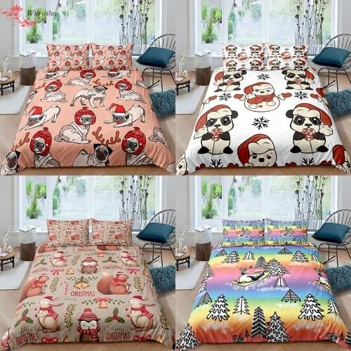 Homesky Christmas Cute Bear Penguin Dog Bedding Set Universal Size Duvet Cover Quilt Cover Pillowcase Bedroom Decor Bedclothes