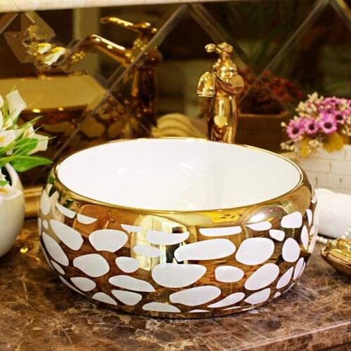Europe Vintage gold Ceramic Art Basin Sinks Counter Top Wash Basin Bathroom Vessel Sink vanities fancy wash basin bathroom sink