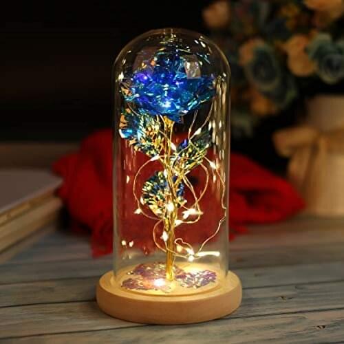 Galaxy Rose Flower Gift Beauty and The Beast Rose in Glass Dome with Lights Infinity Crystal Rose Flower Enchanted Glass Rose fo