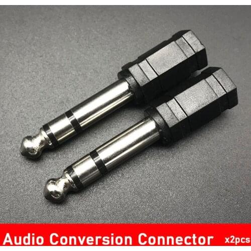 2pcs Guitar Amplifier Microphone 3.5 Female to 6.5/6.35 Male Stereo Audio Connector Adapter Plug Thread Black