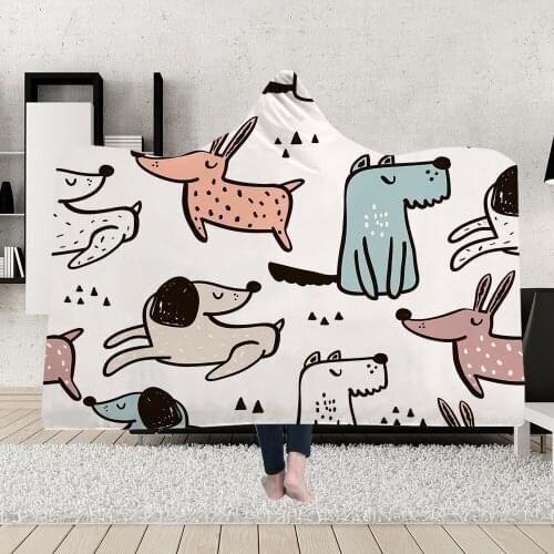 Yoga mat Hooded blanket cloak magic hat blanket thick double-layer plush 3D digital printing cute puppy series