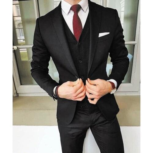 Tailor Made Handsome Elegant Style Black Suits Slim Fit Groom Tuxedo For Wedding Dress Party Men Clothing (Coat+Trousers+Vest)