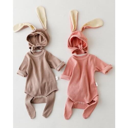 Melario 3 Pcs Baby Boy Girl Romper Rabbit Ears Hat Socks Long Sleeves Infant Rompers Newborn Baby Outfit Clothes Baby Costume