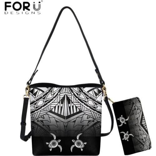 FORUDESIGNS Fashion Style Women Bucket Bag And Purse Polynesian Tribal Sea Turtle Printing Female Shoulder Sac Lady Messenger