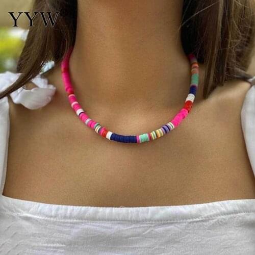 Fashion Necklace Polymer Fimo Modeling Clay For Woman Multi-Colored Choker Necklace Handmade Colorful Chocker Necklace
