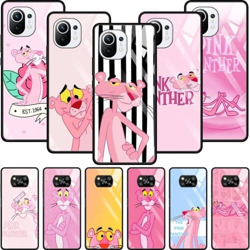 Cartoon Cute Pink Panther Glass For Xiaomi Poco X3 NFC M2 F2 Pro Cover For MI 11 Ultra 11 10 10T Lite 9T CC9E CC9 Note 10 Shell