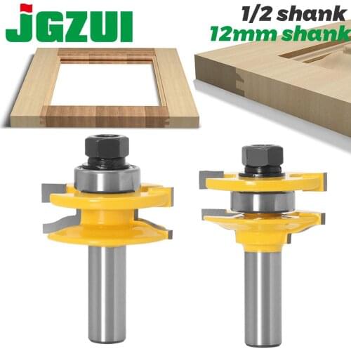 JGZUI 2pcs 12mm 1/2" Shank Shaker Rail & Stile Router Bits Set Carbide Door Knife Woodworking Tenon Cutter Tools For Wood
