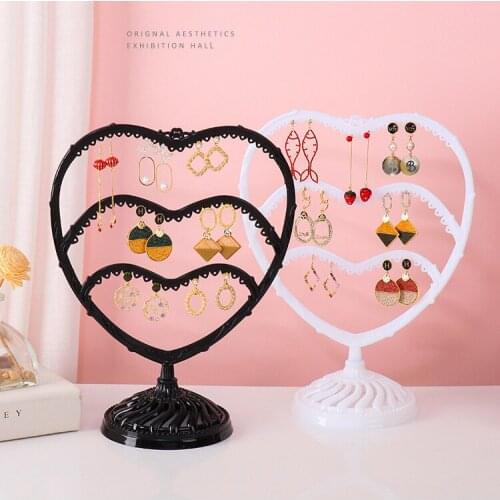 64 holes jewelry organizer earrings studs necklace display stand Jewelry Storage Rack Heart-shaped Lovely plastic storage rack