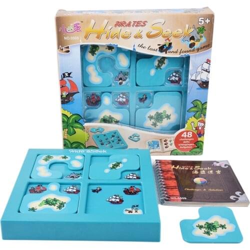 Pirates Hide Seek IQ Board Games 48 Challenge With Solution Book Smart IQ Toys For Children Party Games Family Interactive Toy