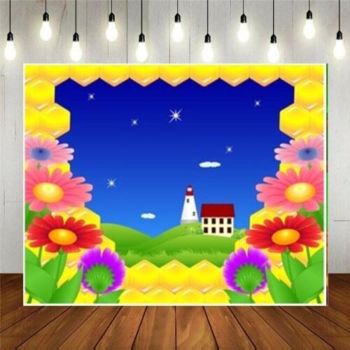 Photo Studio Props Vinyl Photography Backdrop Honeycomb Flower And Beacon House Kids Birthday Decoration Customizable Text