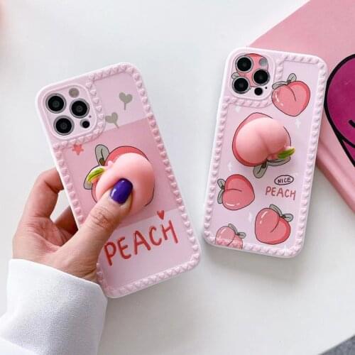 Kawaii Peach Phone Case For iPhone 11 12Pro Max Mini XR 7 6 6S 8 Plus X XS Max SE 2020 Cute Shockproof Back Cover Accessories