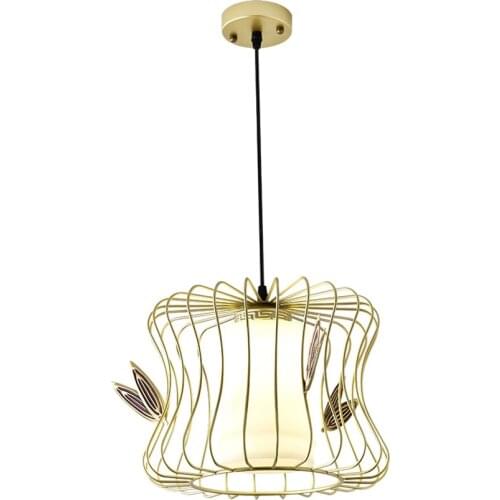 Nordic Chinese birdcage copper pendant lights retro aisle dining room bedroom art bamboo leaf resin study pendant lamps lighting