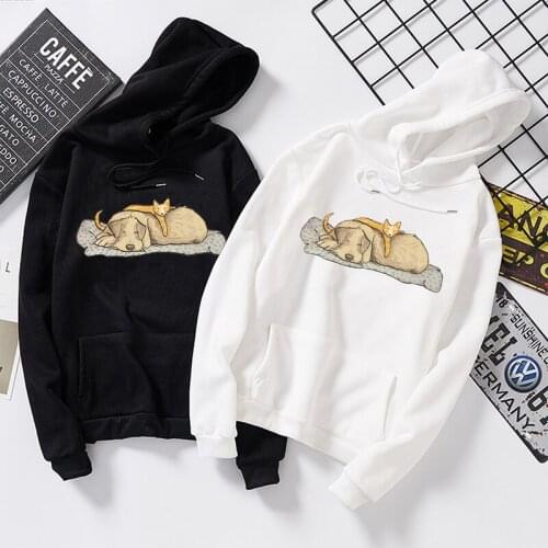 Warm Hooded Female Cat Dog Graphics Print Sweatshirt Winter Autumn Solid Kpop Hoodie Women Polerones Ladies Pullovers Femme