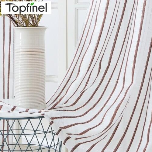 Topfinel Coffee Striped Gradient Voile Sheer Curtains for Bedroom Kitchen Living Room Home Decorative Tulle Curtains on Windows