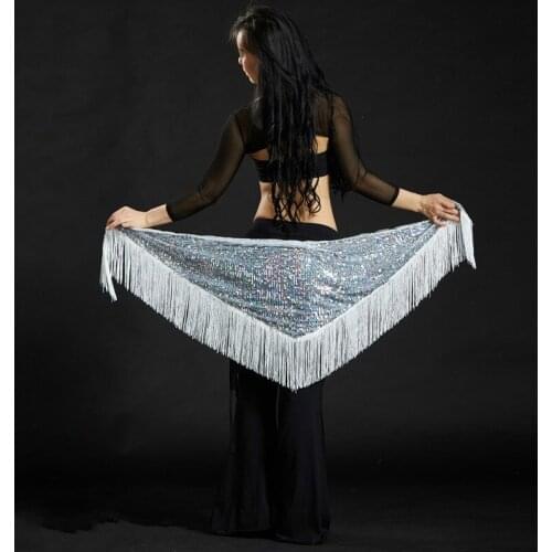Triangle Sequin Belly Dance Hip Scarf Wrap Skirt Tassel Waist Chain for Dancer Indian Dance Belt Waistband 89