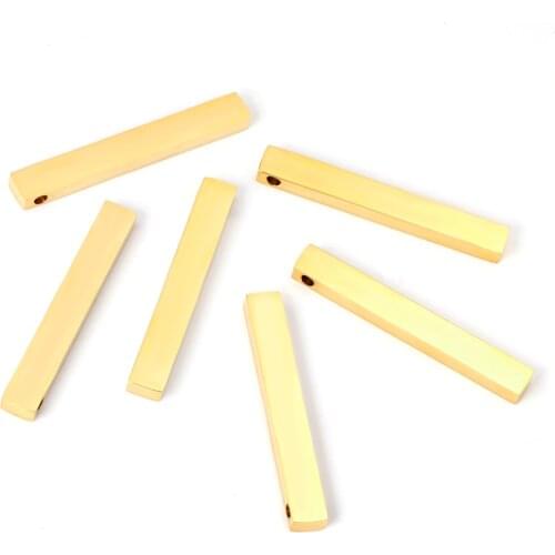 ASON 10pcs/Lot Jewelry Components Stainless Steel Gold Silver Color Long Rectangle Charms With Hole For Necklace Accessories