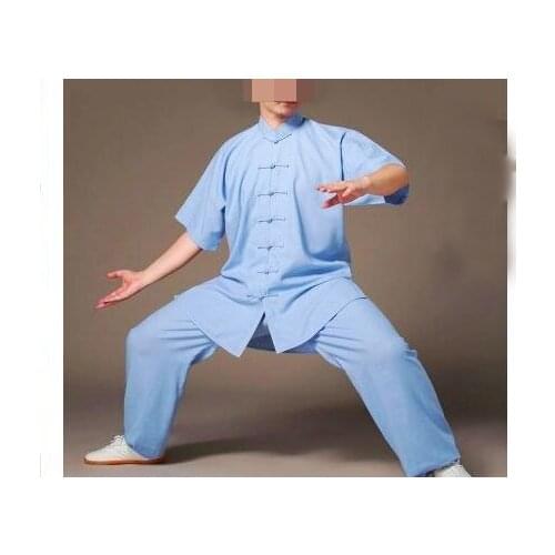 Unisex Summer short sleeve cotton&linen tai chi clothing kung fu martial arts uniforms taijiquan suits blue/pink/green/gray