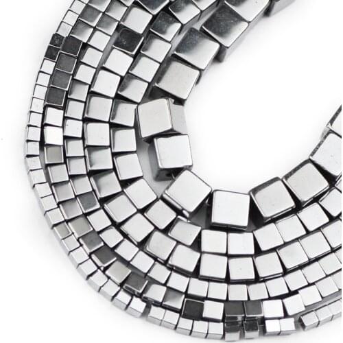 UPGFNK 2/3/4/6mm Square Cube Silvers Hematite Spacer Loose Natural Stone Beads For Jewelry Making Diy Bracelet Necklace Findings