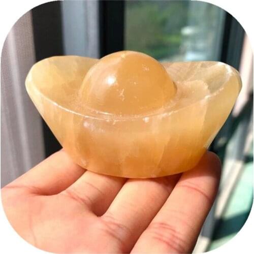 Yellow Jade Crystal Gold Ingot natural Hand Carved Polished Healing Fengshui Home Decoration Collection Gift