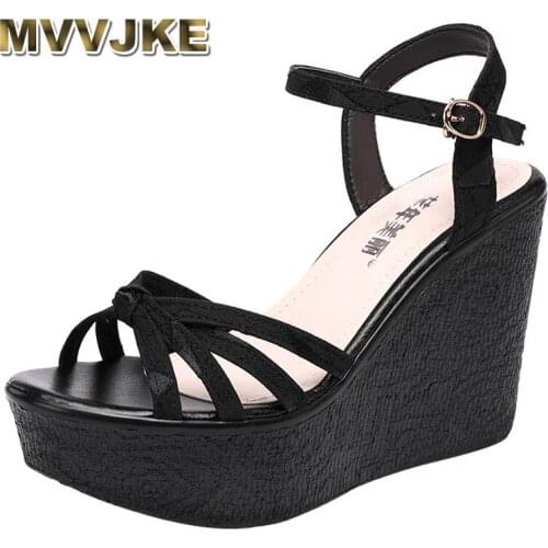 MVVJKE Supper Wedge Heels 11CM Sexy Fashion Ladies Women Sandals Thick Soles Platform Shoes Open Toe Buckle Summer Sandals New