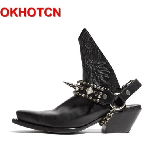 Platform Wedge Heels Shoes Woman Retro Rivet Chain Womens Pumps Buckle Open Heel Boots genuine Vintage Womens Big Size Shoes 44