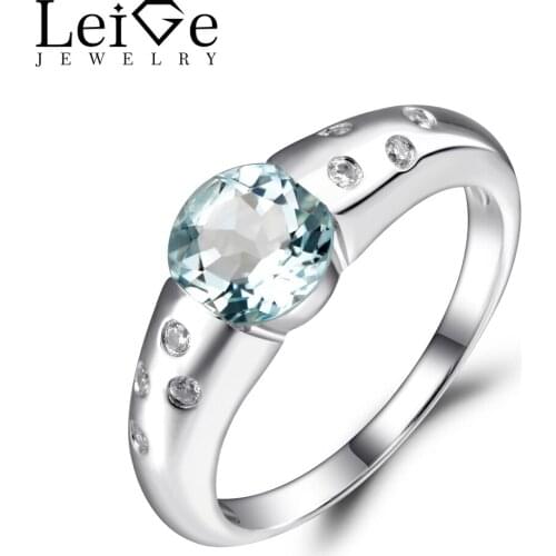 Leige Jewelry Rings Aquamarine Natural Blue Gemstone Rings for Women Wedding Engagement Sterling Silver 925 Fine Jewelry
