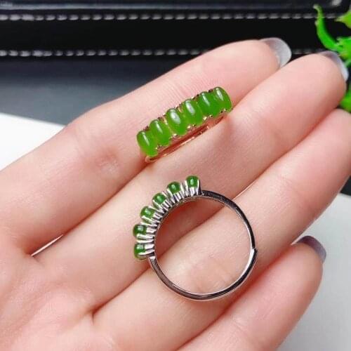 Real Natural Jade Ring Stone Rings Solid 925 Silver Woman Fashion Ring