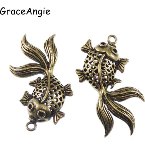10pcsRetro Fish Necklace Pendant Antique Style Bronze Tone Brass Beautiful 30*24*7mm 3D Goldfish Jewelry Dec Accessories 03751